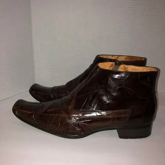 Moretti Mens Size 12 Brown Leather Laceless Ankle Zip Boots Dress Shoes H211