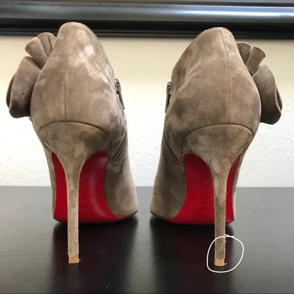 MRS BABA Suede Ruffle Embellished Ankle Boot Heels