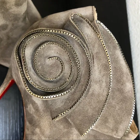 MRS BABA Suede Ruffle Embellished Ankle Boot Heels