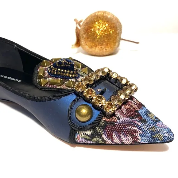 Mules flats Paolo Conte embellished Brocade  style mules shoes