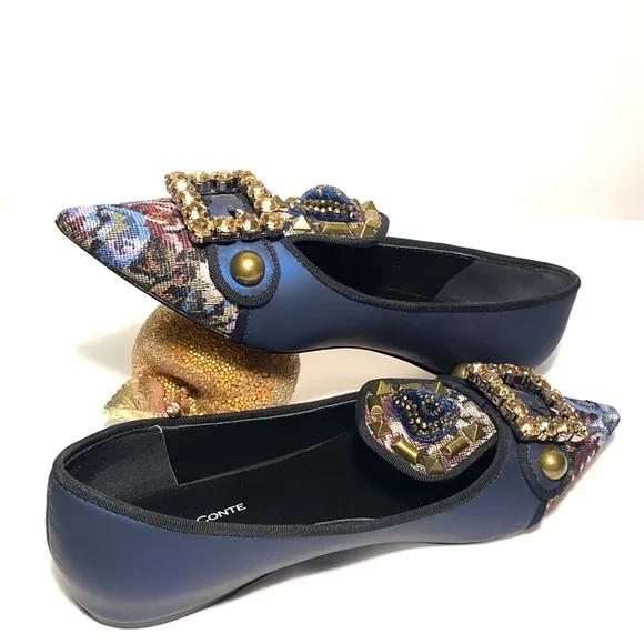 Mules flats Paolo Conte embellished Brocade  style mules shoes