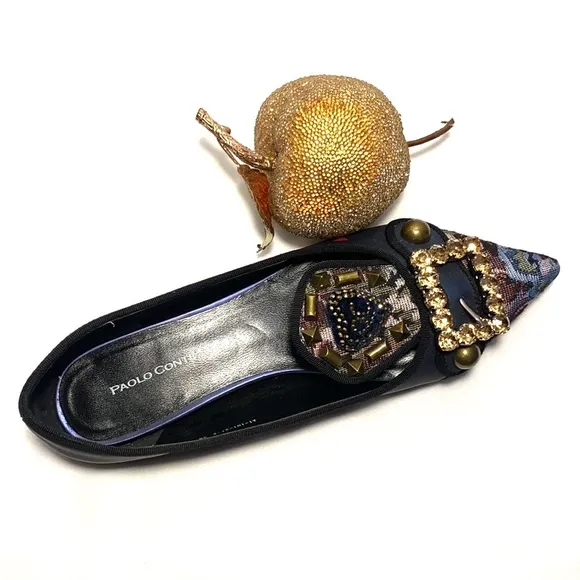 Mules flats Paolo Conte embellished Brocade  style mules shoes