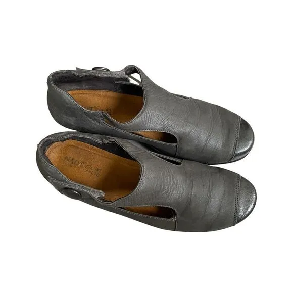 NAOT Leather Mary Jane Shoes Heel Gray 10