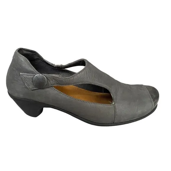 NAOT Leather Mary Jane Shoes Heel Gray 10