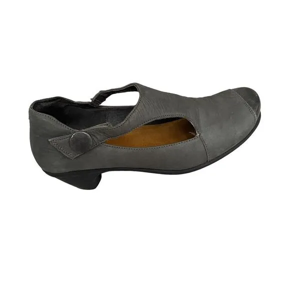 NAOT Leather Mary Jane Shoes Heel Gray 10