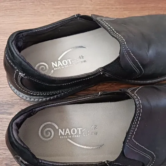 NAOT Mens Shoes sz 9-9.5 42 Black Nubuck Loafers Slip-ons Manyara Coal Oily