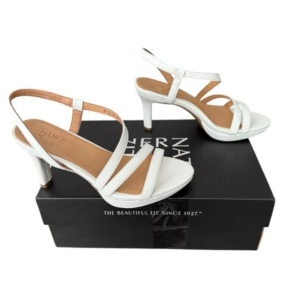 Naturalizer Brenta Women's White Strappy High Heels White Smooth Size 6 Wide
