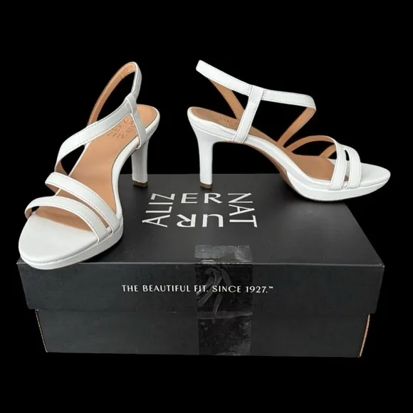 Naturalizer Brenta Women's White Strappy High Heels White Smooth Size 6 Wide