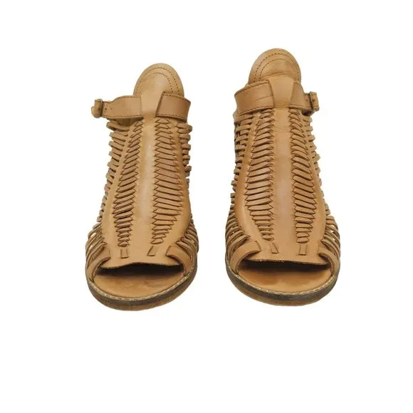 Naughty Monkey Killion Heels Heeled Sandal Brown Leather Shoes Size 9 Peep Toe