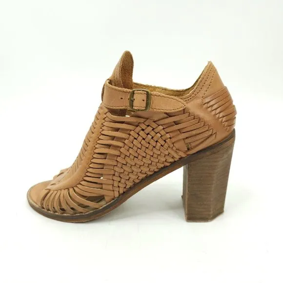 Naughty Monkey Killion Heels Heeled Sandal Brown Leather Shoes Size 9 Peep Toe