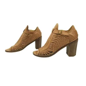 Naughty Monkey Killion Heels Heeled Sandal Brown Leather Shoes Size 9 Peep Toe