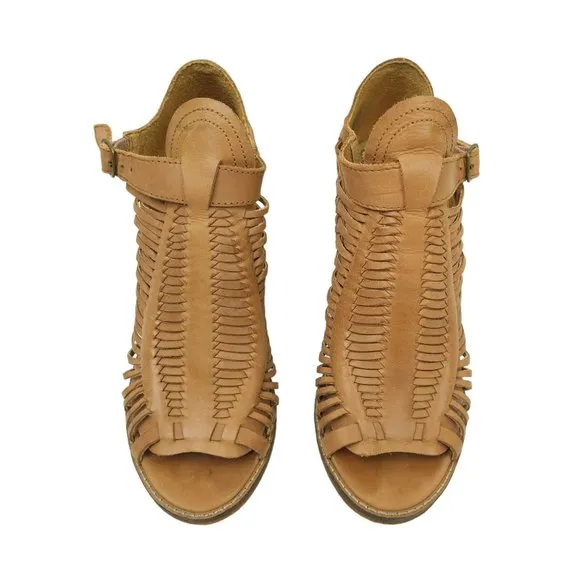 Naughty Monkey Killion Heels Heeled Sandal Brown Leather Shoes Size 9 Peep Toe