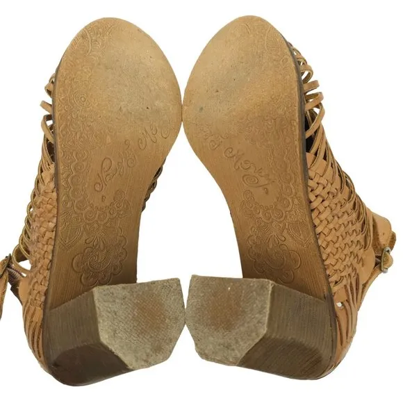 Naughty Monkey Killion Heels Heeled Sandal Brown Leather Shoes Size 9 Peep Toe