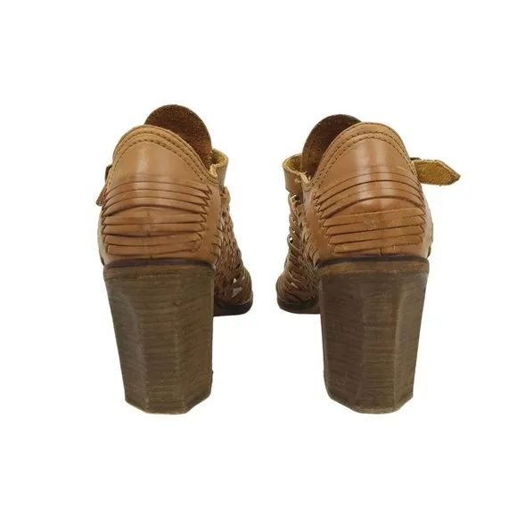 Naughty Monkey Killion Heels Heeled Sandal Brown Leather Shoes Size 9 Peep Toe