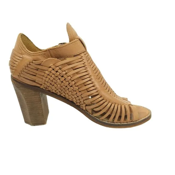 Naughty Monkey Killion Heels Heeled Sandal Brown Leather Shoes Size 9 Peep Toe