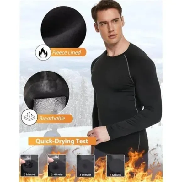 New 5 Pack Men's Thermal Compression Shirt Fleece Lined Long Sleeve