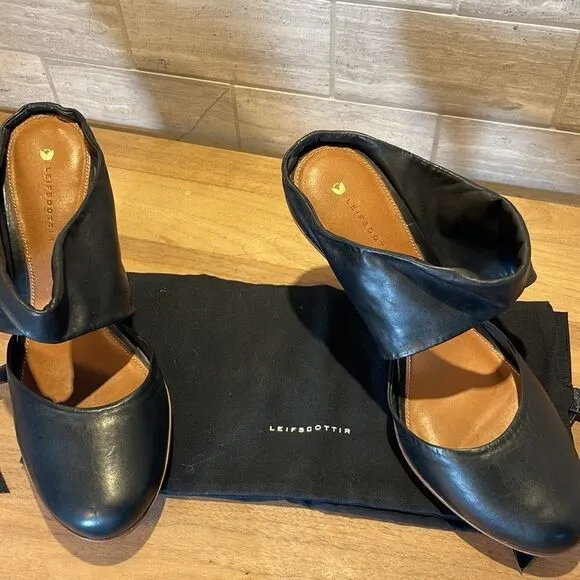 New Anthropologie x Leifsdottir Black Leather Platform Heels EU 39 and EU 38.5
