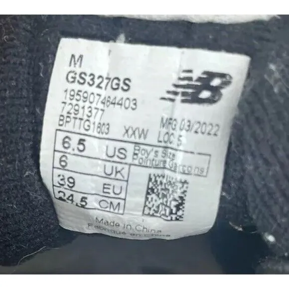 New Balance 327 Running Sneakers Kids US 6.5 Black White Leather Shoes GS327GS