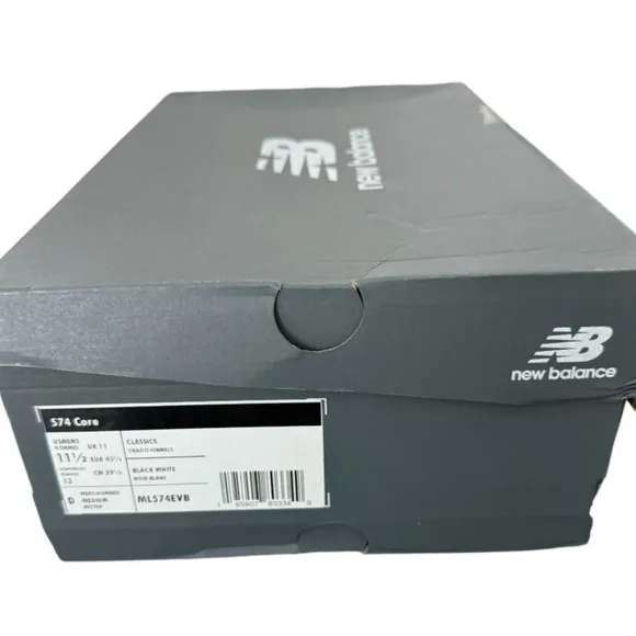 New Balance 574 Core Sneakers Shoes Men 11.5 Women 13 Black White