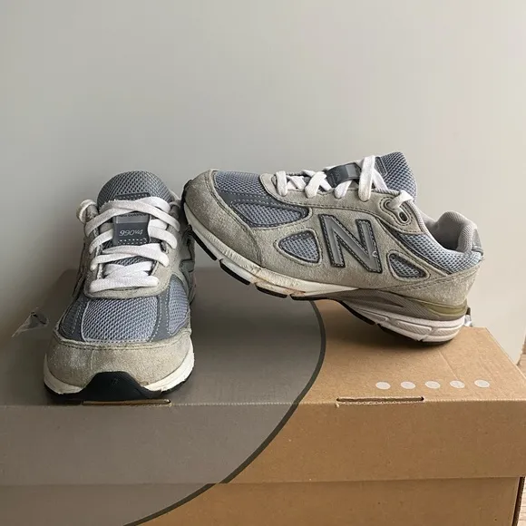 New Balance 990 V4 Grey/White Kids Sneakers - SZ 13 C