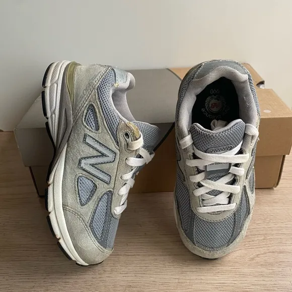 New Balance 990 V4 Grey/White Kids Sneakers - SZ 13 C