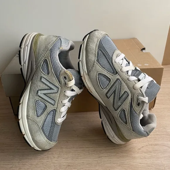 New Balance 990 V4 Grey/White Kids Sneakers - SZ 13 C