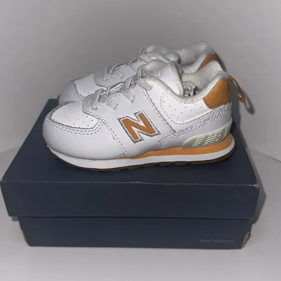 New Balance Kids' White and Orange Sneakers size 6 Toddler