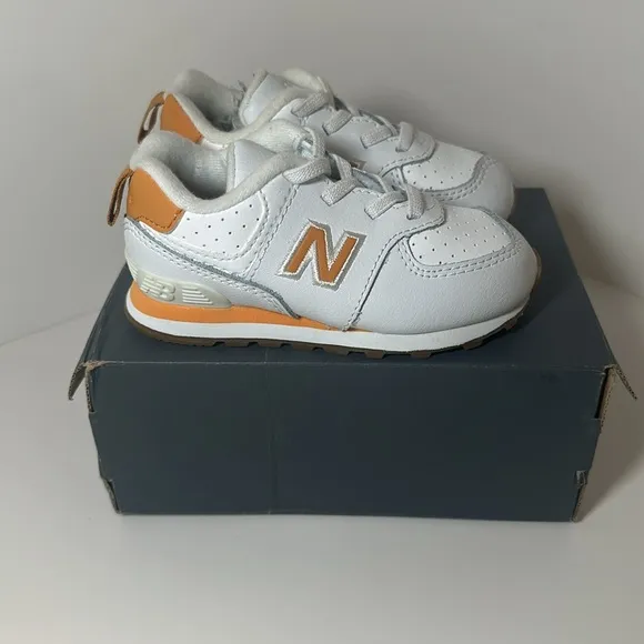 New Balance Kids' White and Orange Sneakers size 6 Toddler