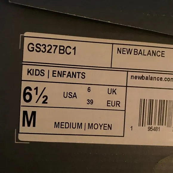 New Balance Unisex Kids Black 327 GS327BC1 Lace Up Sneaker Shoes Size US6 US6.5