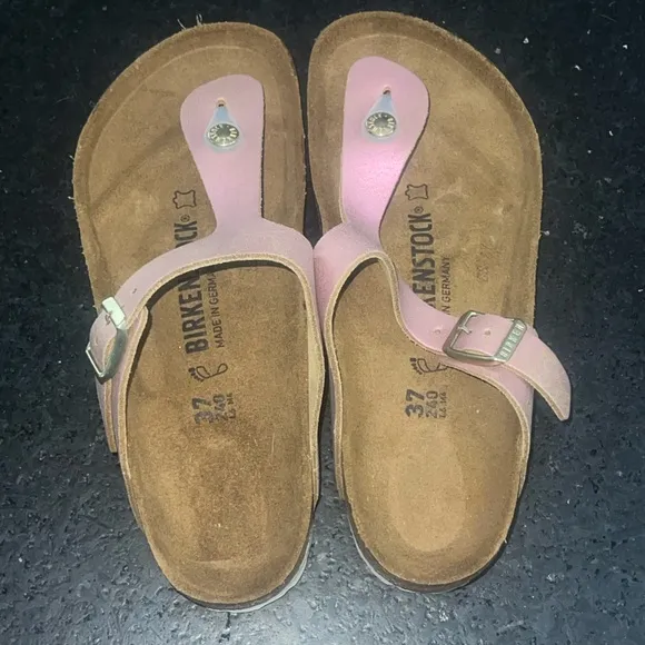 NEW Birkenstock Gizeh Suede Pink Metallic Leather Sandals SZ 37 6.5