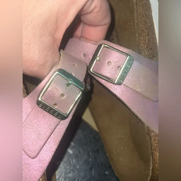 NEW Birkenstock Gizeh Suede Pink Metallic Leather Sandals SZ 37 6.5
