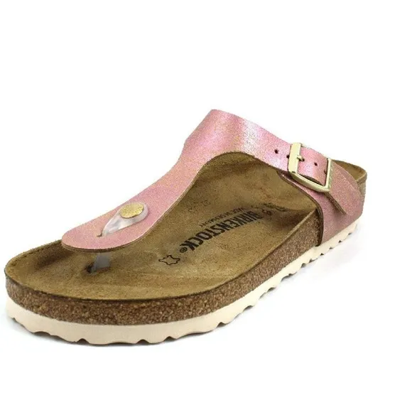 NEW Birkenstock Gizeh Suede Pink Metallic Leather Sandals SZ 37 6.5