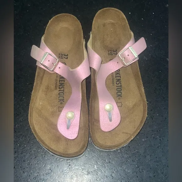 NEW Birkenstock Gizeh Suede Pink Metallic Leather Sandals SZ 37 6.5