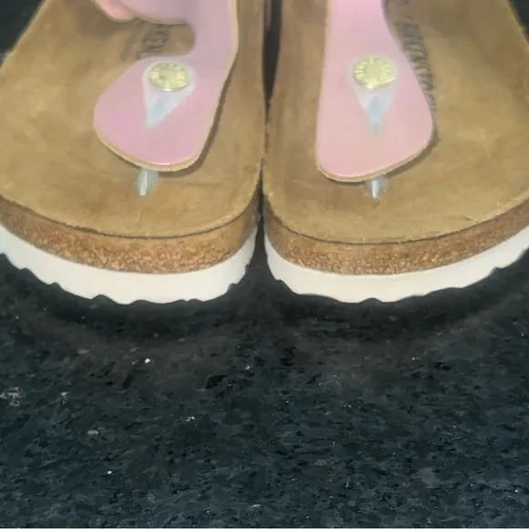 NEW Birkenstock Gizeh Suede Pink Metallic Leather Sandals SZ 37 6.5