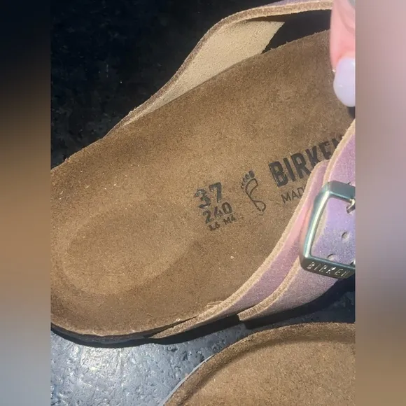 NEW Birkenstock Gizeh Suede Pink Metallic Leather Sandals SZ 37 6.5