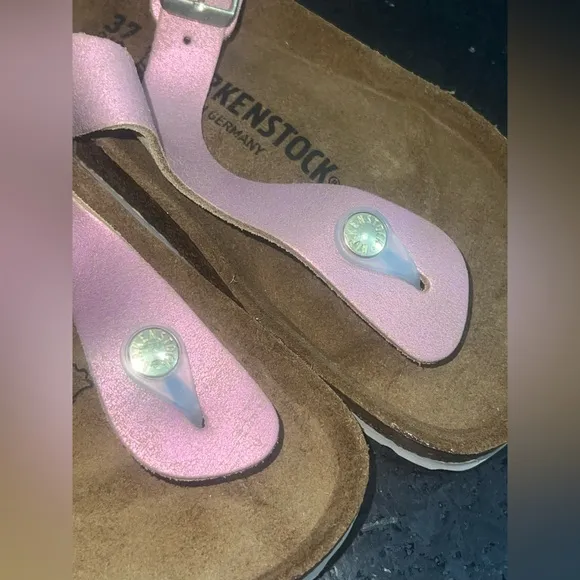 NEW Birkenstock Gizeh Suede Pink Metallic Leather Sandals SZ 37 6.5