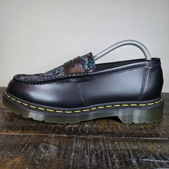 NEW Dr Martens Penton Womens Size 10 Leather Floral Platform Penny Loafers Black