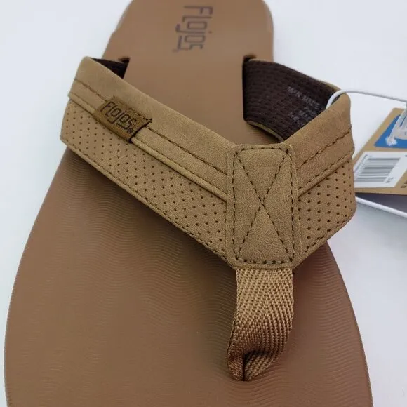 NEW Flojos Mens Size 9 Tan Slip On Cushion Comfort Thong Flip Flop Sandals