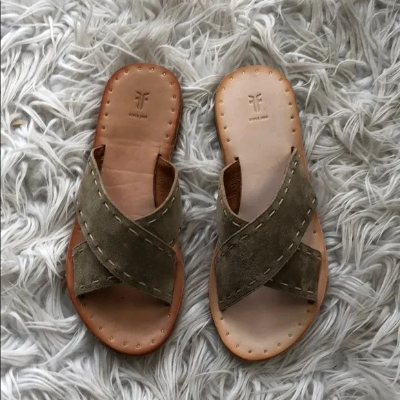 NEW • Frye • Pickstitch Suede Slide Sandals Ash 7