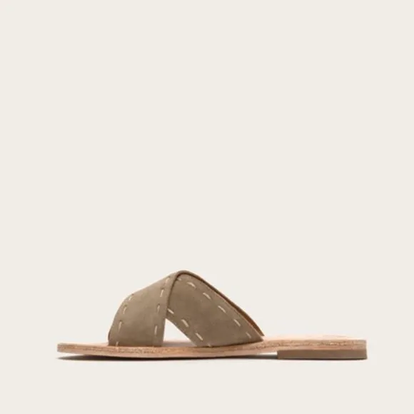 NEW • Frye • Pickstitch Suede Slide Sandals Ash 7