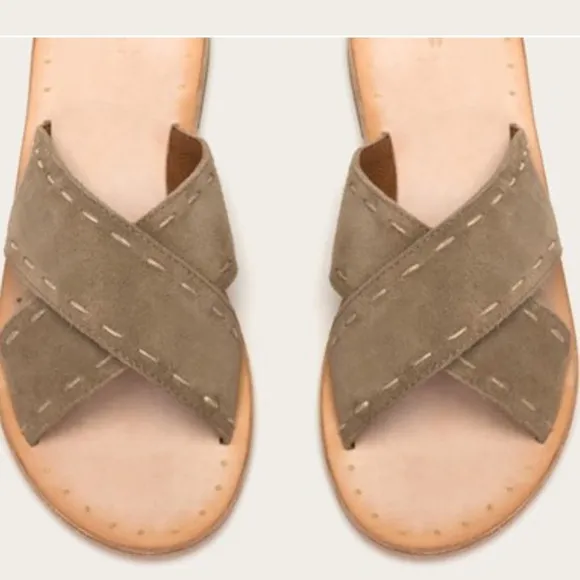 NEW • Frye • Pickstitch Suede Slide Sandals Ash 7