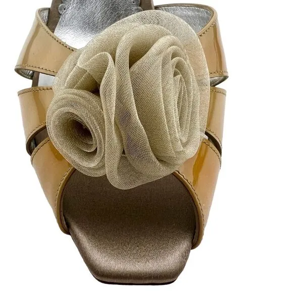 New Giorgio Armani Women Heel Shoes Nude Patent Leather Dress Sandals Slim Wedge