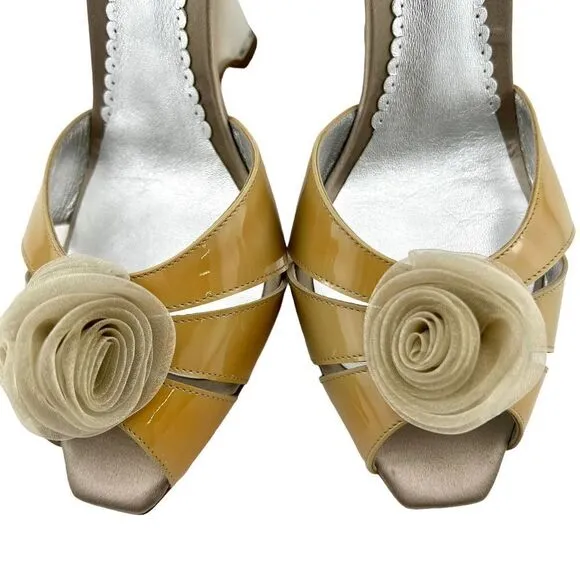 New Giorgio Armani Women Heel Shoes Nude Patent Leather Dress Sandals Slim Wedge