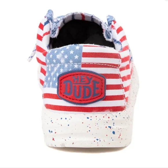 NEW Hey Dude Youth Wally Patriotic Stars &amp; Stripes Casual Slip On Shoes