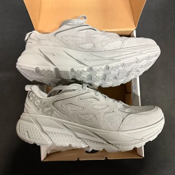 New Hoka U Clifton L Suede Limestone Grey Sneakers