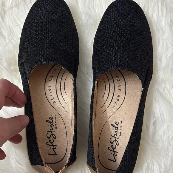 New In Box Life Stride Soft System Active Arch Next Level Black Knit Slip On 7.5