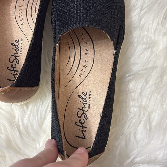 New In Box Life Stride Soft System Active Arch Next Level Black Knit Slip On 7.5