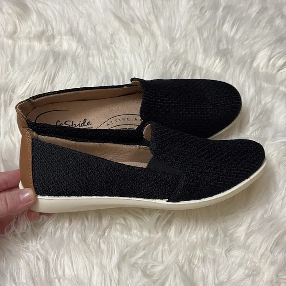 New In Box Life Stride Soft System Active Arch Next Level Black Knit Slip On 7.5