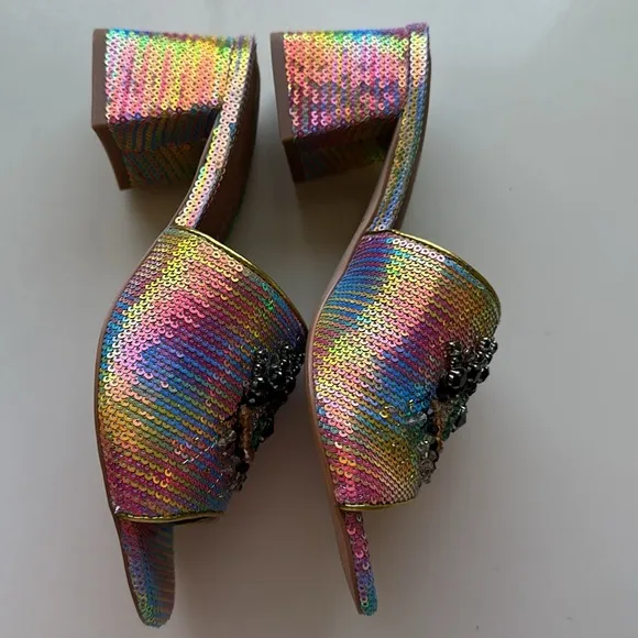 New Kurt Geiger London Women's Multicolor Sequin Slide Sandals. Size 38.