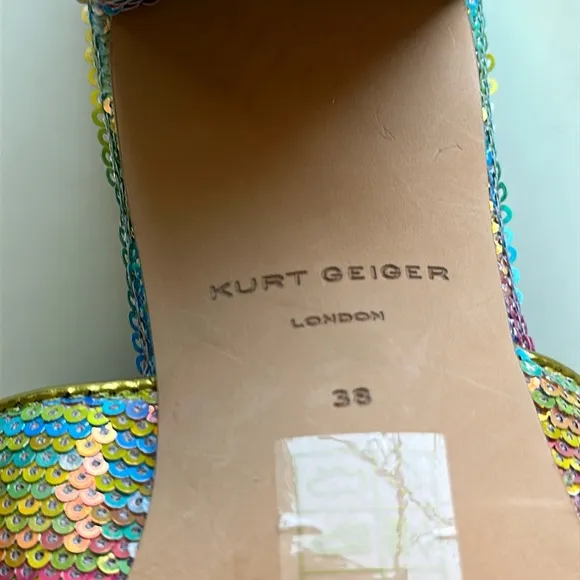 New Kurt Geiger London Women's Multicolor Sequin Slide Sandals. Size 38.
